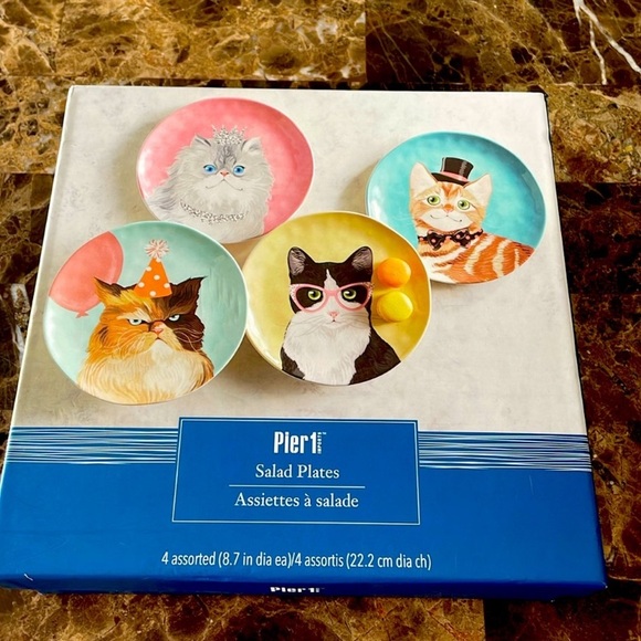 PIER 1 Imports - PARTY CATS Salad Plates - Set of 3 Ironstone EUC - Picture 10 of 11